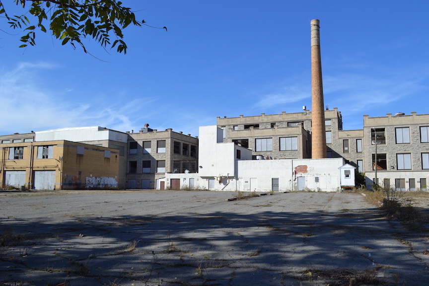 An Aerial shot of Galapagos Art Space buildings in Highland Park